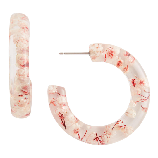 Clear Acrylic And Dried Flower Hoop Earrings: Pink by World Market