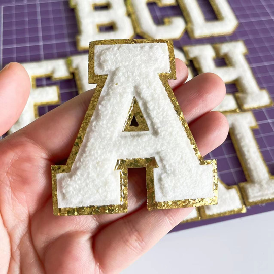 White Chenille Embroidered Letters Iron On Patch Applique For Kid Clothing Bag Diy Name Badge Alphabet Patches Accessories 2.56"