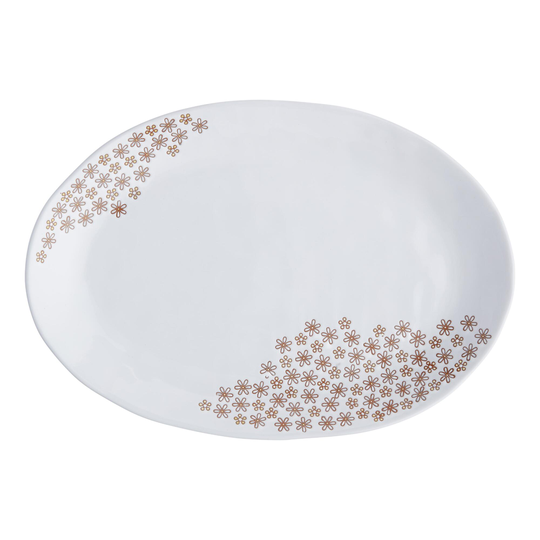 White Wax Resist Daisy Serving Platter - Stoneware by World Market