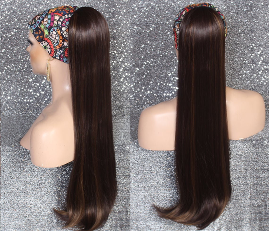 Brown N Auburn Mix Human Hair Blend Ponytail Piece Drawstring Extra Long Wavy Simply Put It On & Go Can Be Wrapped Around As A Bum