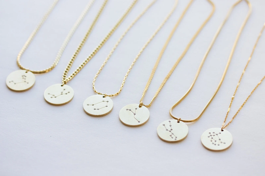 Custom Zodiac Sign Necklace, Sign, Constellation On Disk Coin Pendant Birthday Gifts