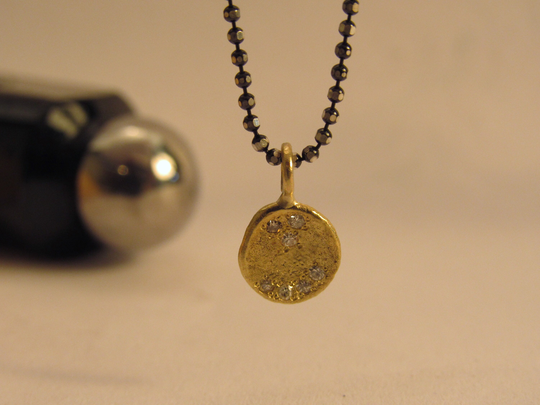 sterling Silver Oxidized Necklace With Gold Diamond Pendant. Handmade Nice Unique Gift. Free Shipping