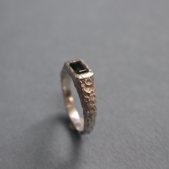 Green Tourmaline Textured Ring Made in Sterling Silver, Engagement For Him Or Her