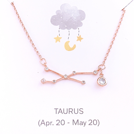 Rose Gold Zodiac Necklace, Birthstone Birthday Gift, Wanderlust Jewelry, Celestial Best Friend Gift, Taurus Necklace