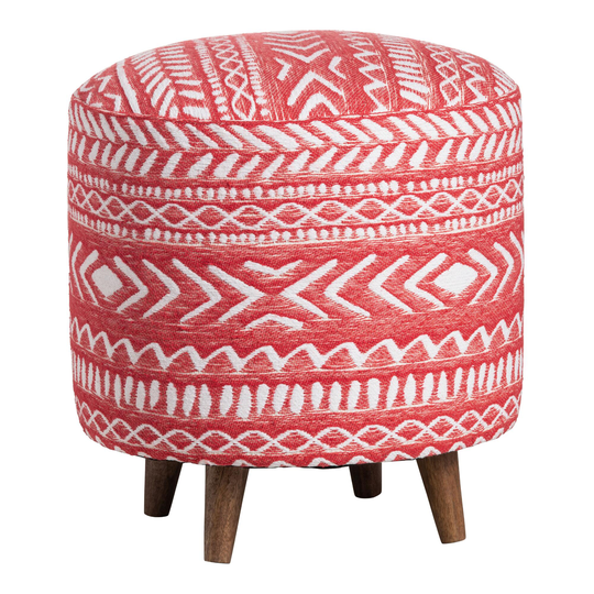 Round Red and White Geo Mission Upholstered Stool - Fabric by World Market