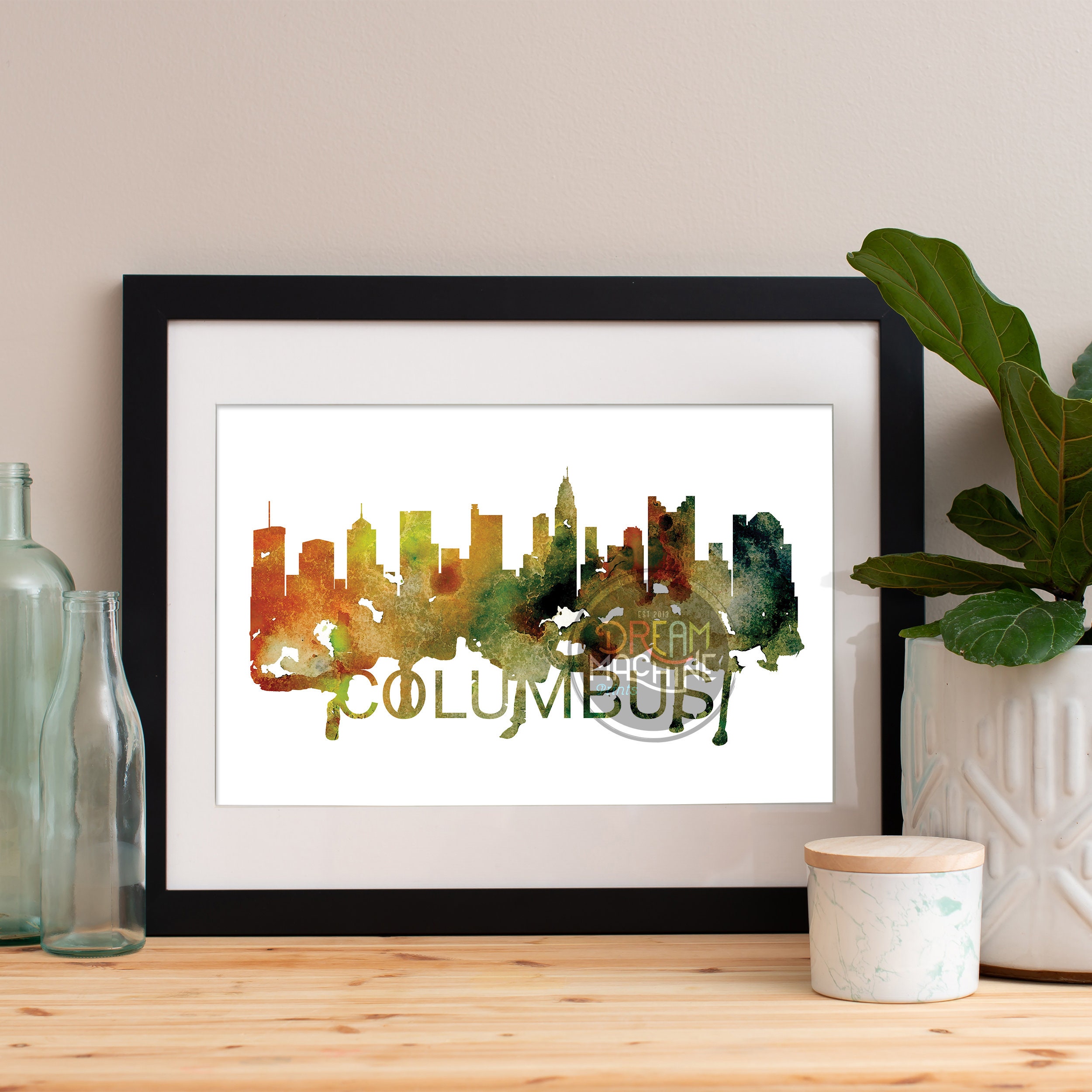 Columbus Watercolor Skyline, Art, Poster, Print, Map, Wall Art