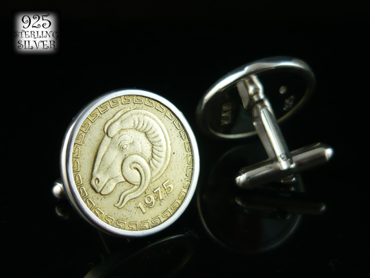 Cufflinks Africa Algeria 1975 Silver 925 Aluminum Bronze Coins Ram Gift For Him 75Th Birthday Wedding Handicrafts