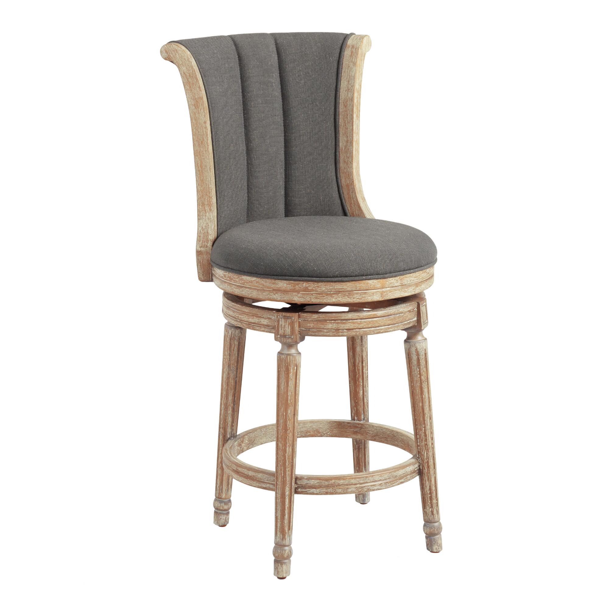 Linen Channel Back Swivel Counter Stool: Gray/Natural by World Market