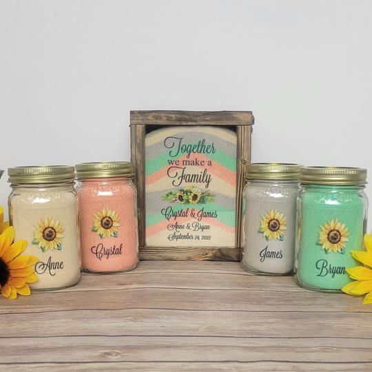 Blended Family Sand Ceremony Set, Sunflower Theme Rustic Wedding Shadow Box Unity Candle Alternative, Barn Decor