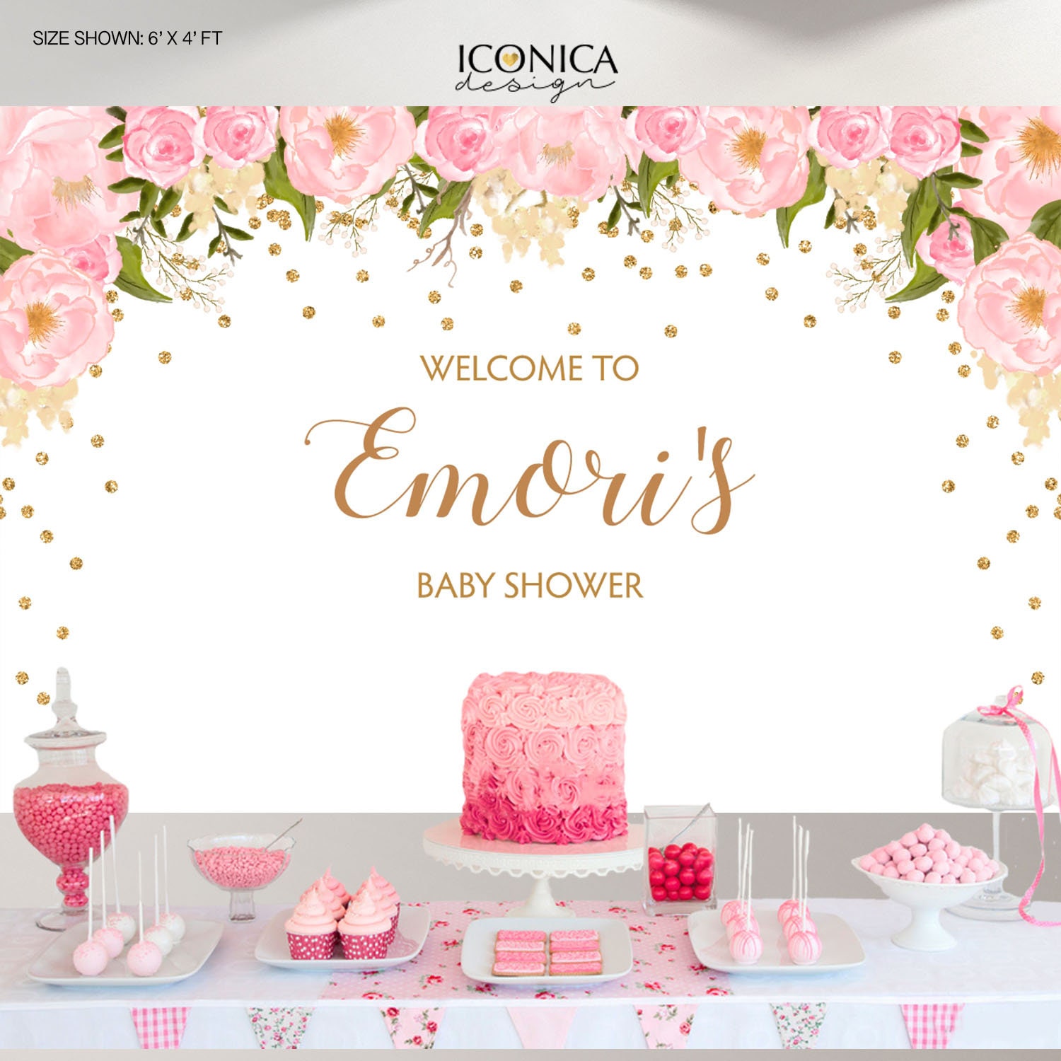 Floral Bridal Shower Backdrop, Tea Party Dessert Table Banner, Any Event, Watercolor Flowers Garden Printed Or Printable File Bbr0020