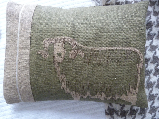 Hand Printed & Stitched Olive Curly Horn Sheep Cushion Cover