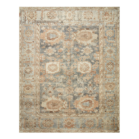 Blue and Tan Persian Style Everly Area Rug: Blue/Green - Polyester - 5' x 8' by World Market