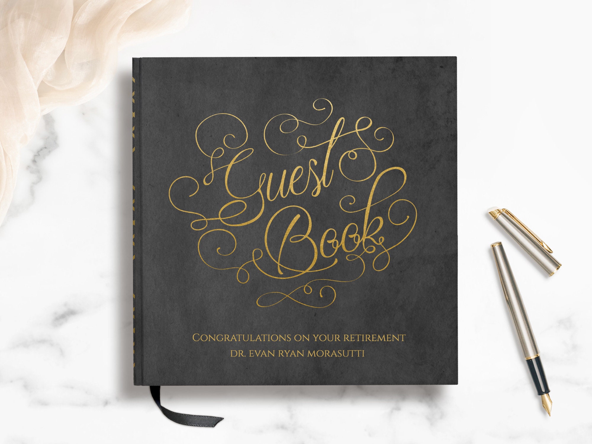 Retirement Guestbook | Smyth-Sewn Premium Party Guest Book Jubilation Guestbook Confetti & Curls Faux Foil