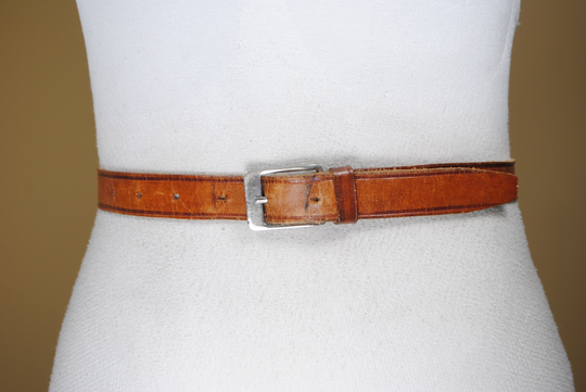 Skinny Tan Leather Belt For Women. Distressed Brown Jeans
