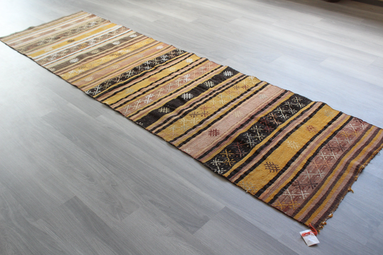 Runner, 2'7"x9'4" Feet Ethnic Runner, Vintage Kilim Bohemian Decorative Handwoven Kitchen Runner/N-449