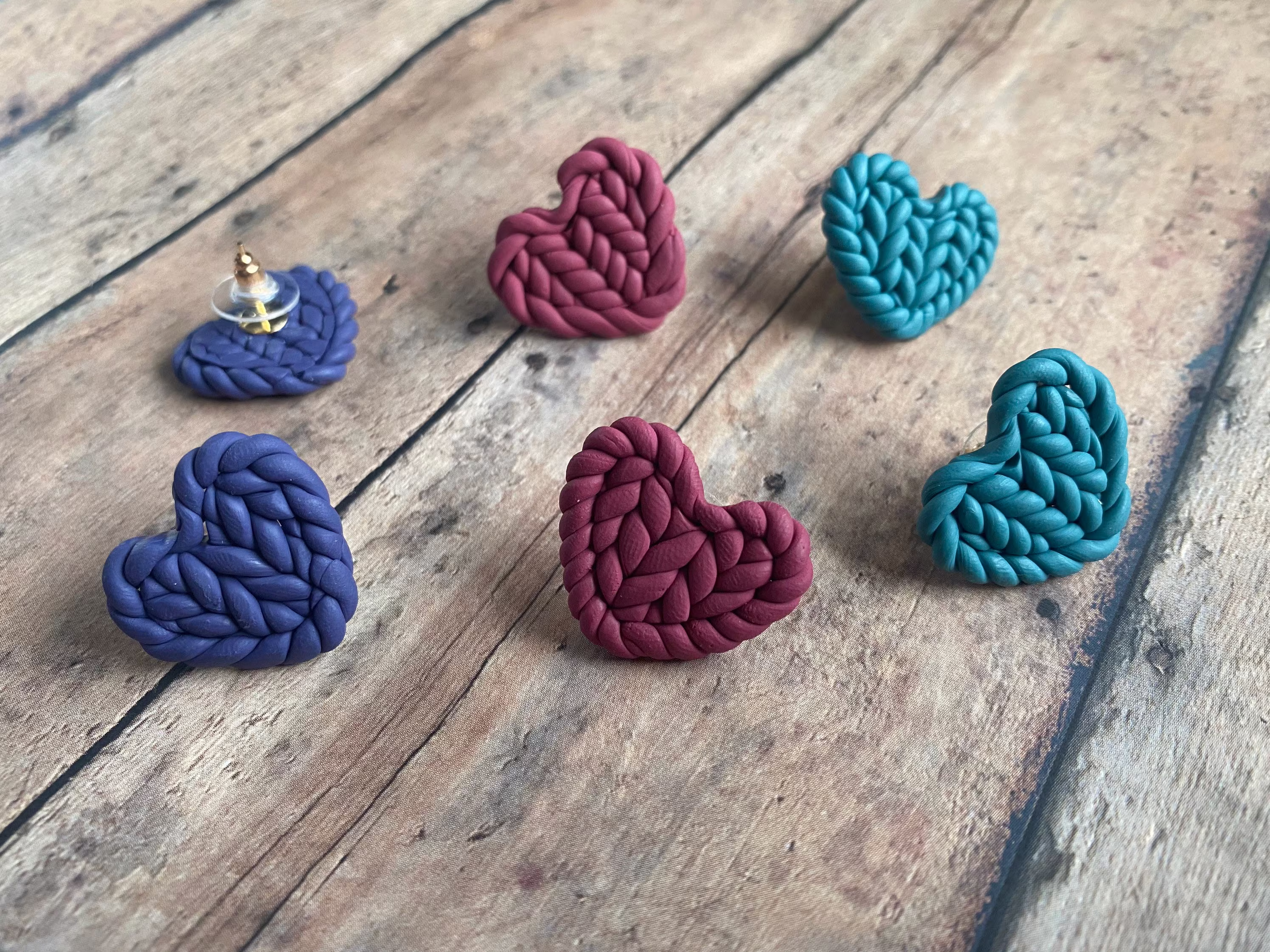 Knit Heart Stud Earrings, Gift For Knitter, Lightweight Knitting Polymer Clay Earring