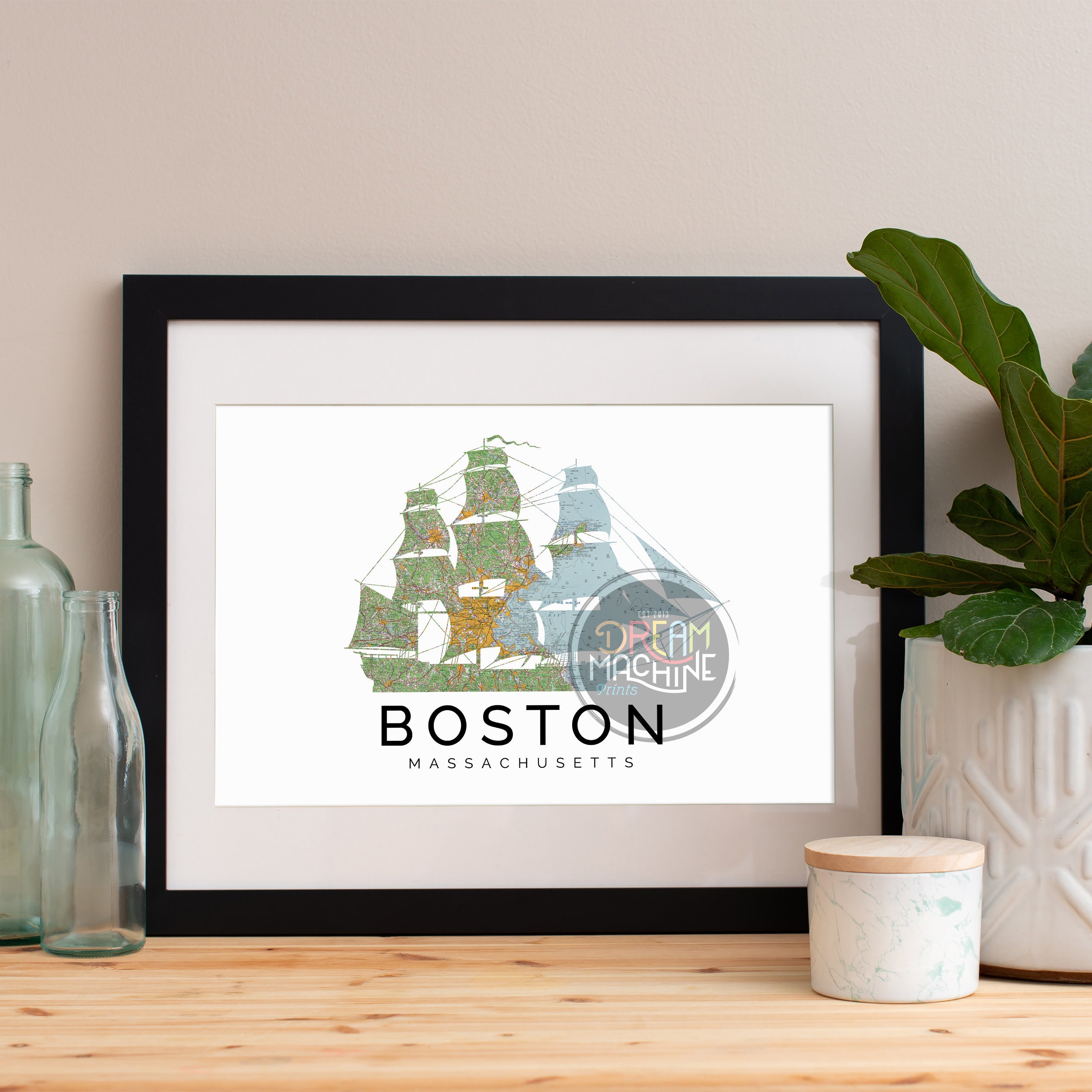 Boston Print, Skyline, Art, Poster, Watercolor, Art Map, Wall Massachusetts