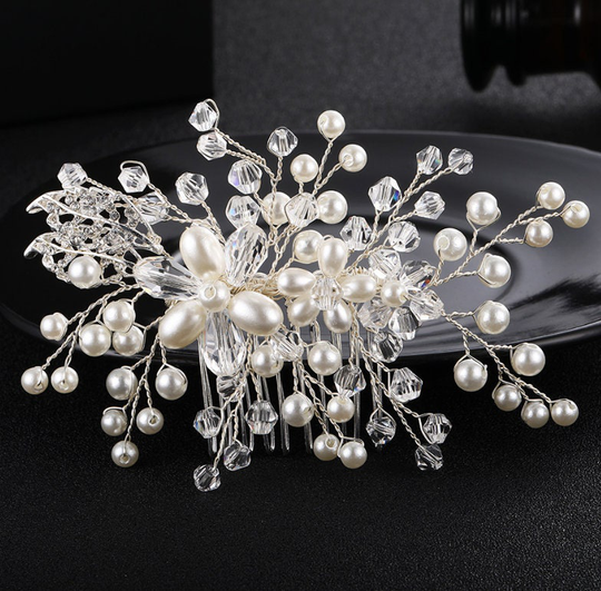Pearl Bridal Comb, Floral Wedding Hair Accessory, Crystal Headpiece