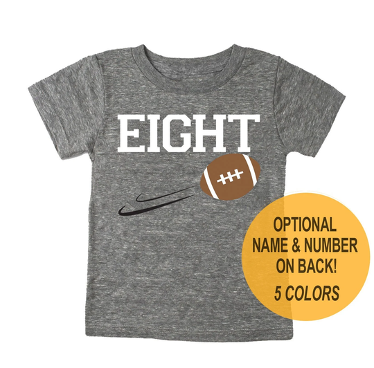 Eighth 8Th Birthday "Eight' Football Youth Tri Blend T-Shirt - Boy & Girl Tee Twins Triplets Gift