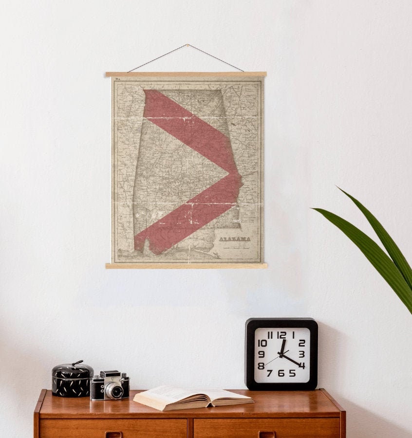 Alabama Vintage State Flag Map Print | Hanging Canvas Art Printed Marketplace