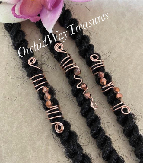 Rose Gold Loc Jewelry Set Of 3 Dread Coils W/Glass Crystals Braid Dreads Boho Hair Sterling Silver Plated