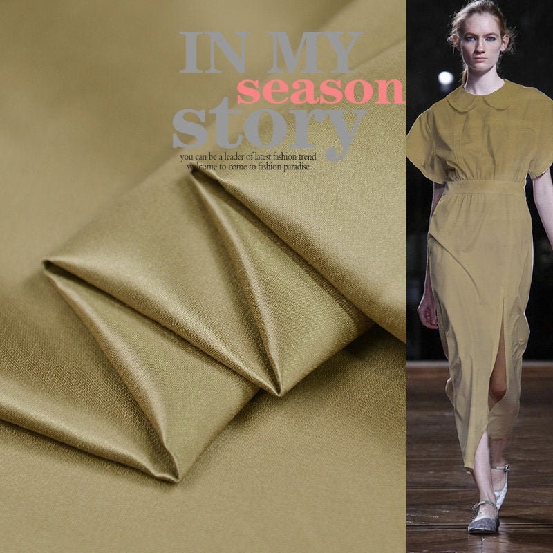Khaki Yellow Thick Silk Cotton Blend Fabric, Pure Color Mulberry Pillowcase Silk, Cheongsam Quilt Cover, By The Half Meter A24