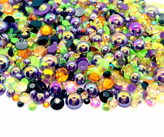Monster Blend Rhinestone Mix 2mm-10mm Flatback Jelly Resin | Faux Pearls Rhinestones Mixed Sizes, Purple Green Orange