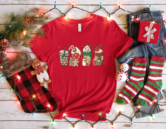 Christmas Coffee T-Shirt, Lover Shirt, Addicted, Blend Tee, Cozy T Cute Xmas Shirts, Adult Clothing