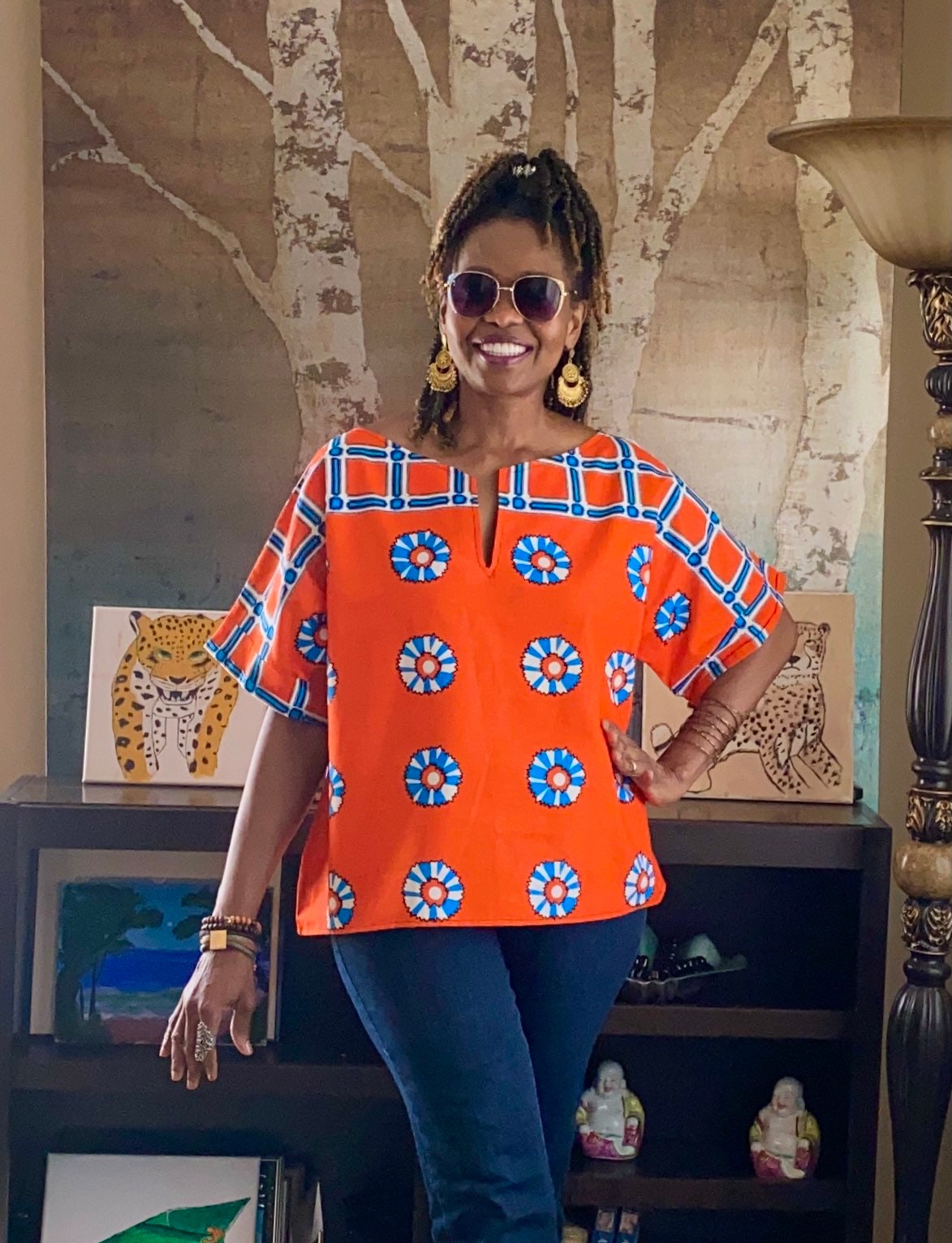 African Tops For Women, Clothing, Orange Blouses, Short Ankara Tops, Blouse, Womentops, Summer
