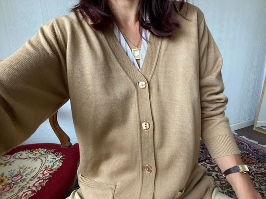 Vintage Camel Beige Wool Blend Long Sleeve Cardigan/ Top/ Blouse/ M - L