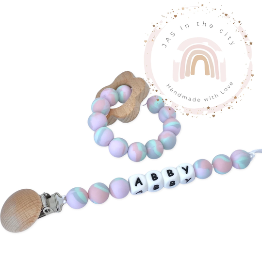 Tye Dye Baby Accessories, Baby Toy Ring Custom, Silicone With Name, Shower Gift, Personalized Pacifier Clip, Custom Name Rattle