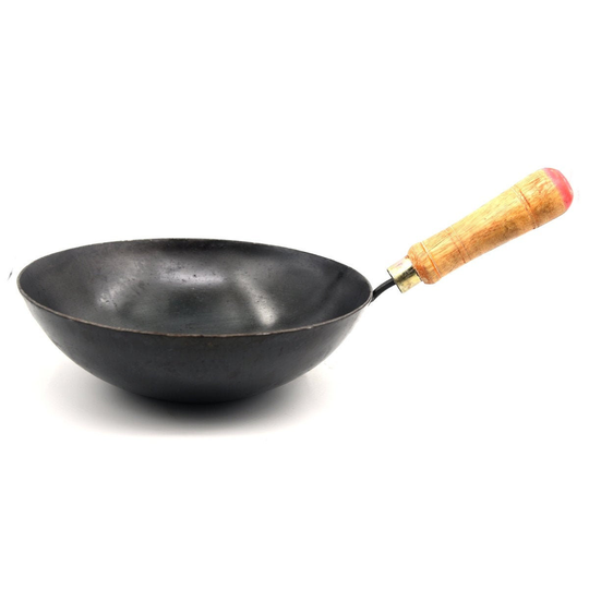 Wooden Handle Seasoned Iron Kadai With Flat Bottom, Iron Wok/Frypan Loha Kadai For Cooking Deep Frying, 8, 9 & 10 Inch
