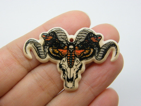2 Moth Ram Skull Halloween Pendants Acrylic Hc836