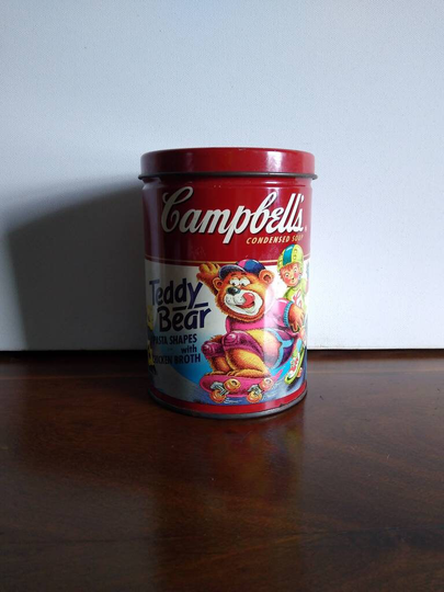 Vintage Campbell's Teddy Bear Pasta Soup Collectible Tin Bank, 1996, Shapes With Chicken Broth Bank