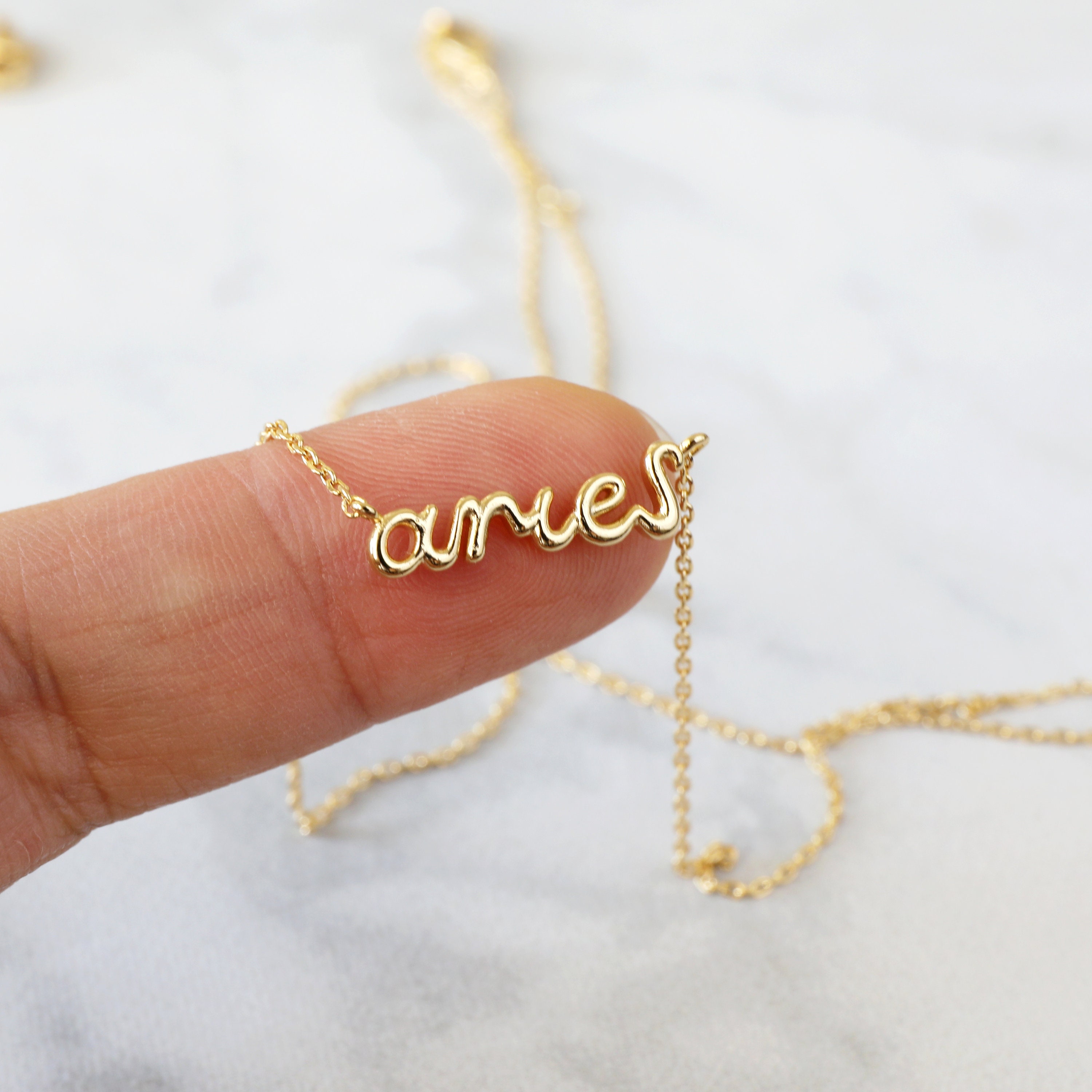 Zodiac Cursive Aries Necklace, Gold Script Necklace, Zodiac Jewelry, Astrology Necklace, March, April Birthday Gift -1014