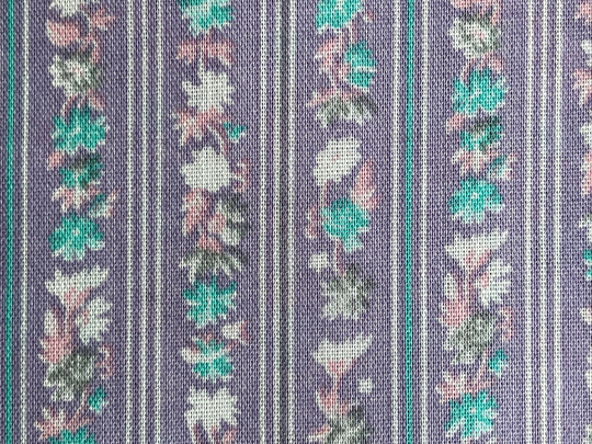2 1/2 Yards Of Vintage Lavender With Green, Gray, Pink & White Floral Stripes Cotton Blend Fabric