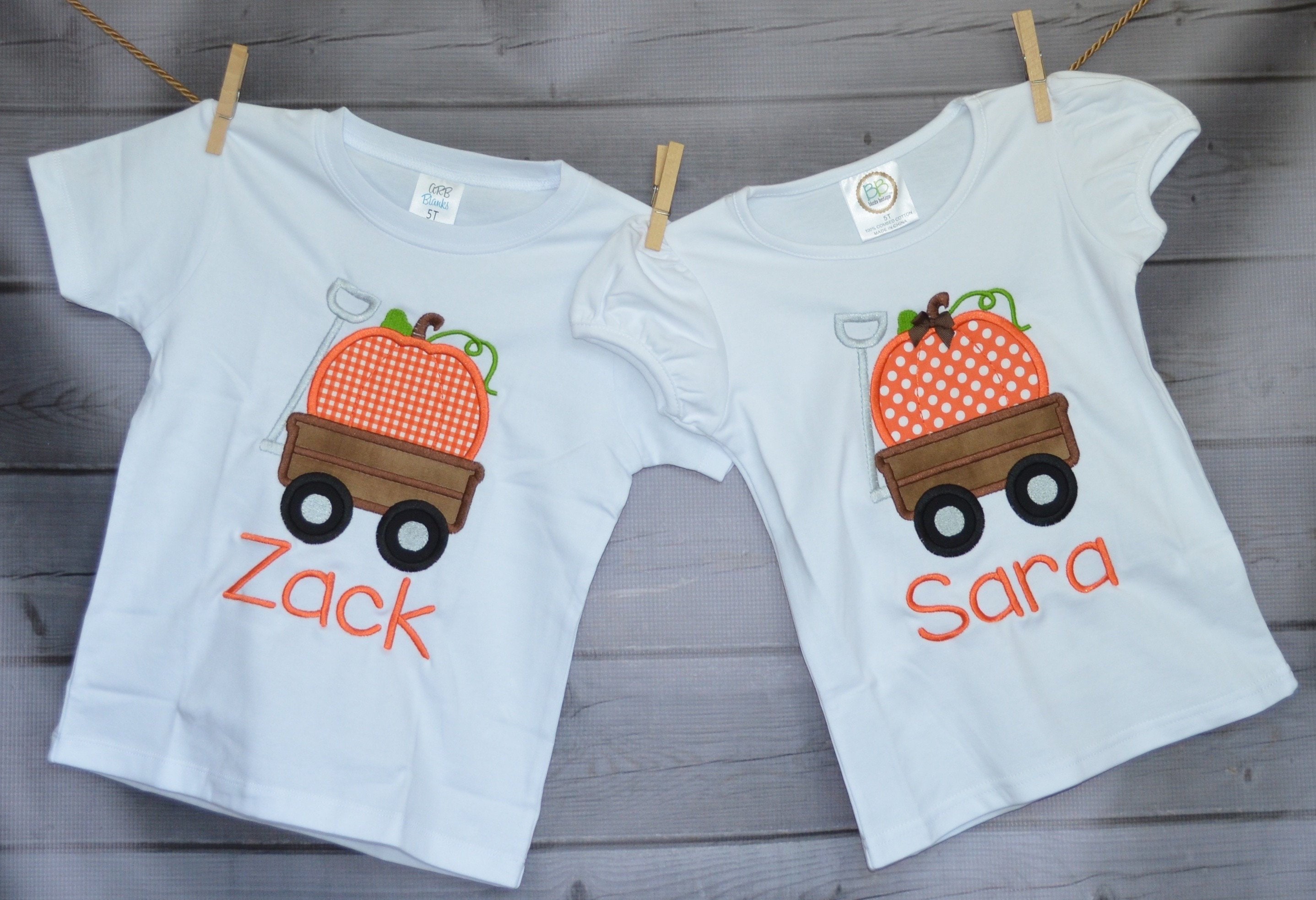 Personalized Wagon With Pumpkin Applique Shirt Or Bodysuit For Boy Girl