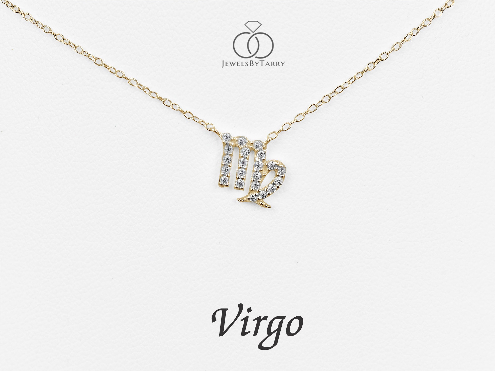 Diamond Necklace Virgo Zodiac Sign/Gold Charm/ Birth Necklace/ Gift For Virgo/ Jewelry/ Star Pendant