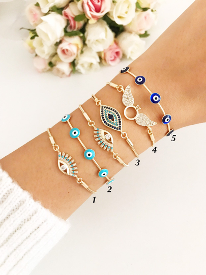 Evil Eye Bracelet, Bangle Cuff Evil Beaded Elegant Gold Turquoise Charm Bracelet Zircon