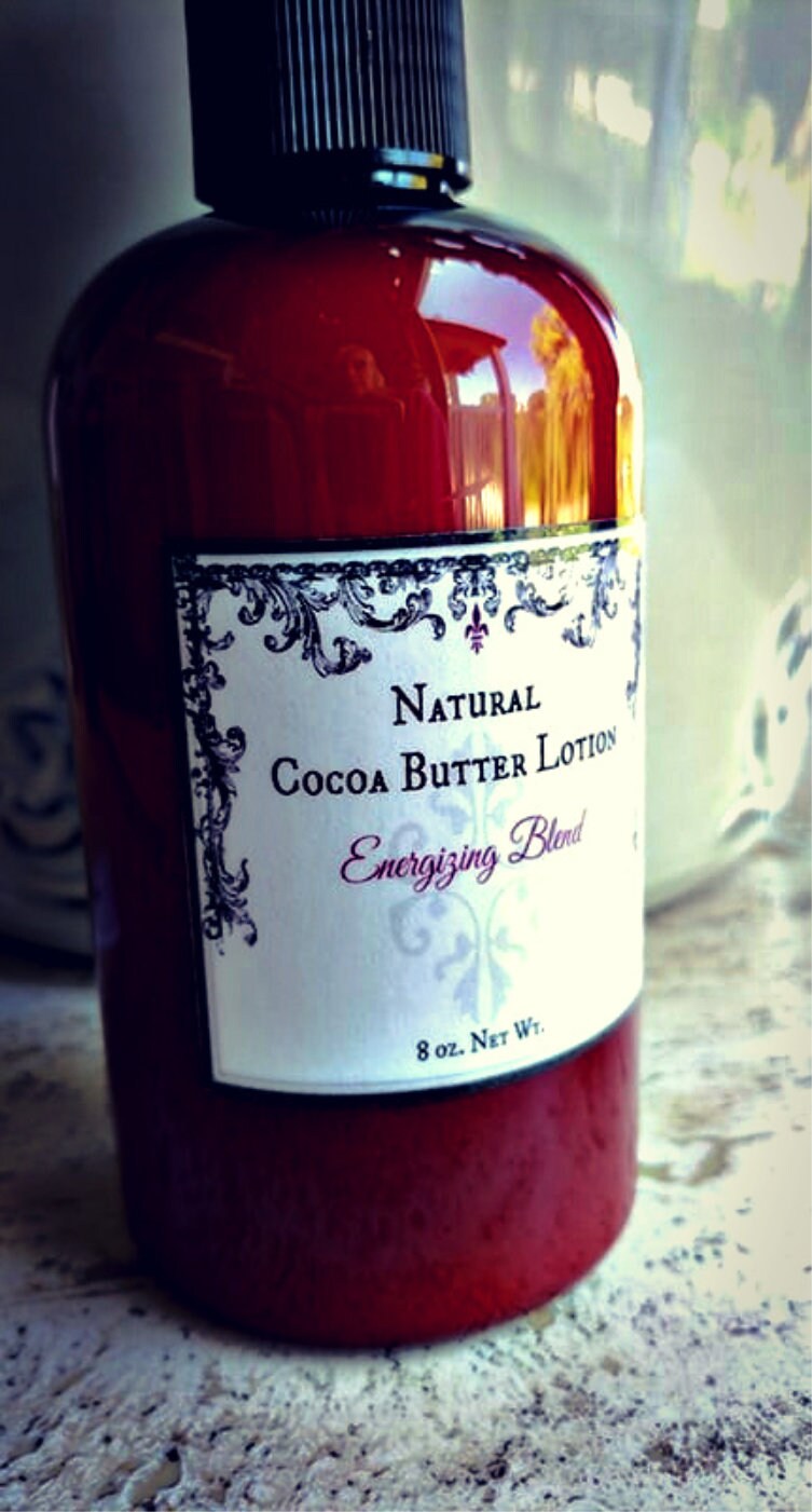 Energizing Blend All Natural Cocoa Butter Lotion, Handmade Skincare, Dry Skin Care, With Essential Oils