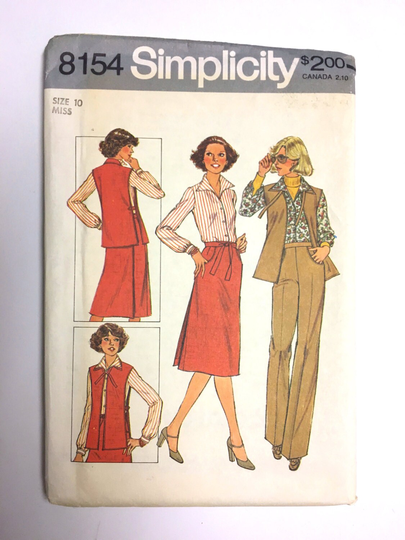 70's Uncut, Simplicity 8154, Blouse, Pants, Wrap Skirt | S