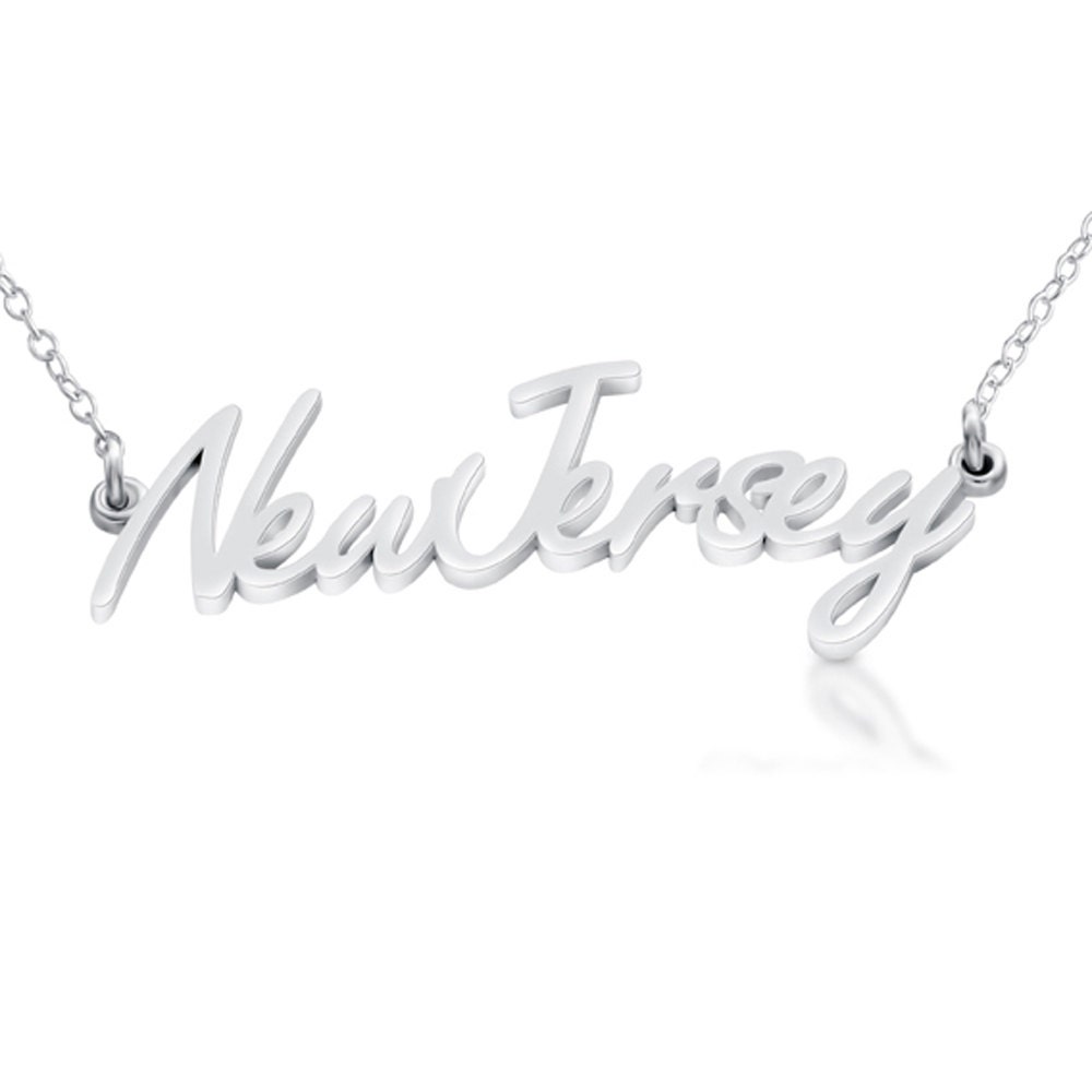 Script Word New Jersey Nj State American Charm Pendant Jump Ring Necklace #925 Sterling Silver #azaggi N0557S