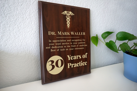 Doctor Retirement Gift | Medical Retired Plaque Award Personalized For A Retiring Md, Do, Physician Or Surgeon With Staff Logo