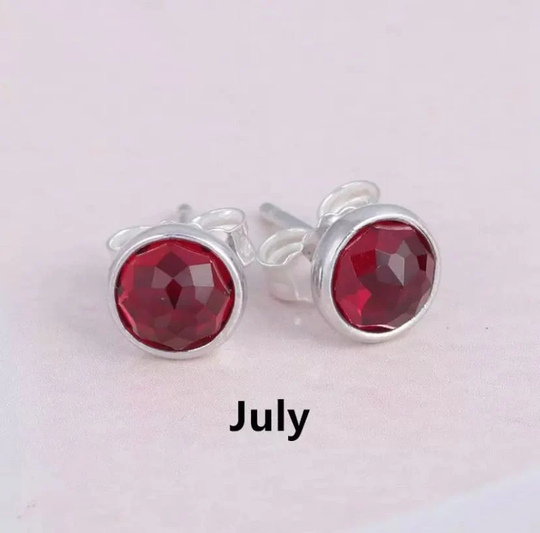 July Droplets Birthstone Stud Earrings, 100% Sterling Silver & Cz, Pandora Compatible, Fully Stamped