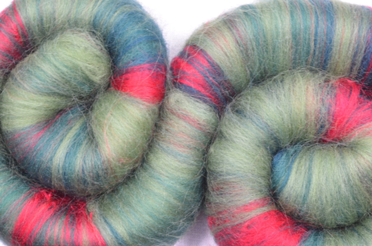 Sweet Rolls - Rolags Hand Blended For Spinning 1 Oz Increments Holly Wreath