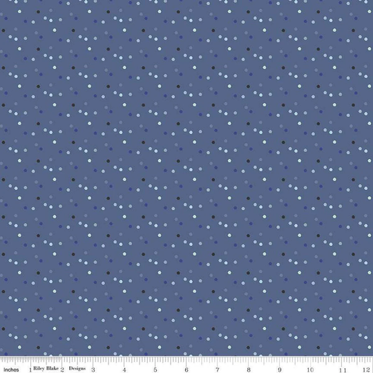 Shades Of Blue Dot Fabric, Riley Blake Saturday in Paris C11366 Denim, Quilt Fabric By The Yard, 100% Cotton Blender