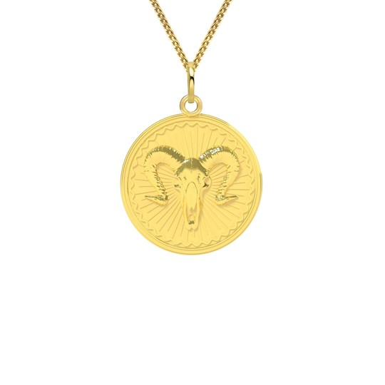 Ram Head Pendant - 14K Solid Gold Necklace, Aries Necklace, Memento Mori