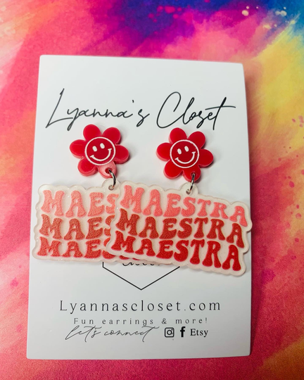 Retro Maestra Teacher Earring, Retro Teacher, Groovy Neutral Earrings, Colorful Earrings