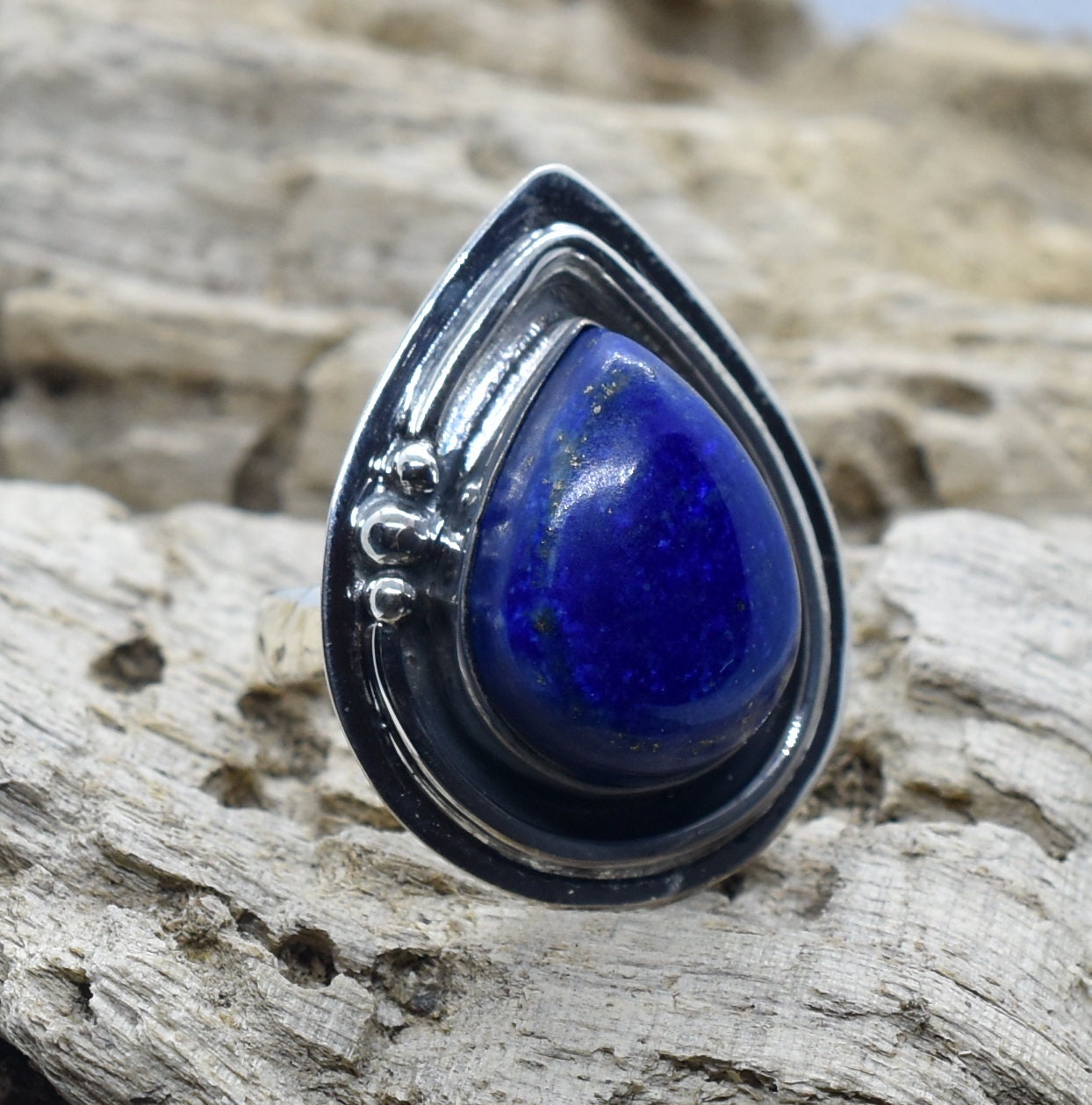 Lapis Lazuli Ring 7 Us, Silver Ring, Handmade Statement Birthstone Woman Mothers Day Gift 21-30 Bb