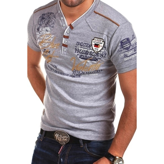 Mens Breathable Grey 6 Small Button Collar Cotton Blended T-Shirt Short Sleeve For Casual Loose Daily Tops Men Tees - gray, xxxl